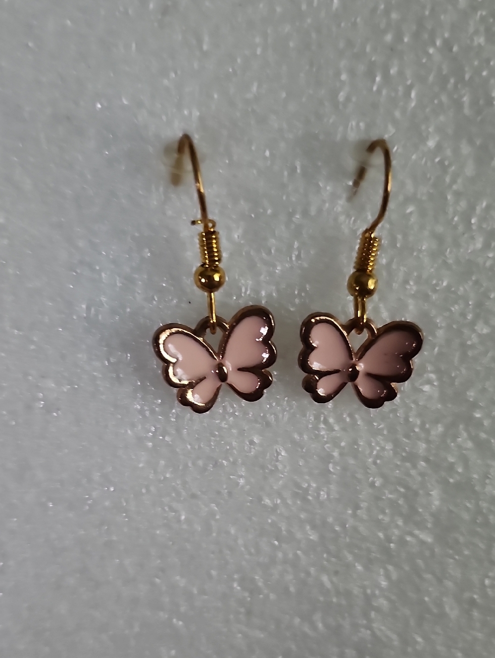 Hand Crafted Gold Butterfly Drop Earrings - Pink